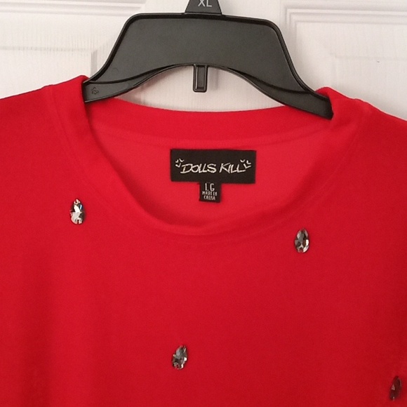 Dolls Kill Red Velvet Jeweled Mini Dress - Picture 3 of 6